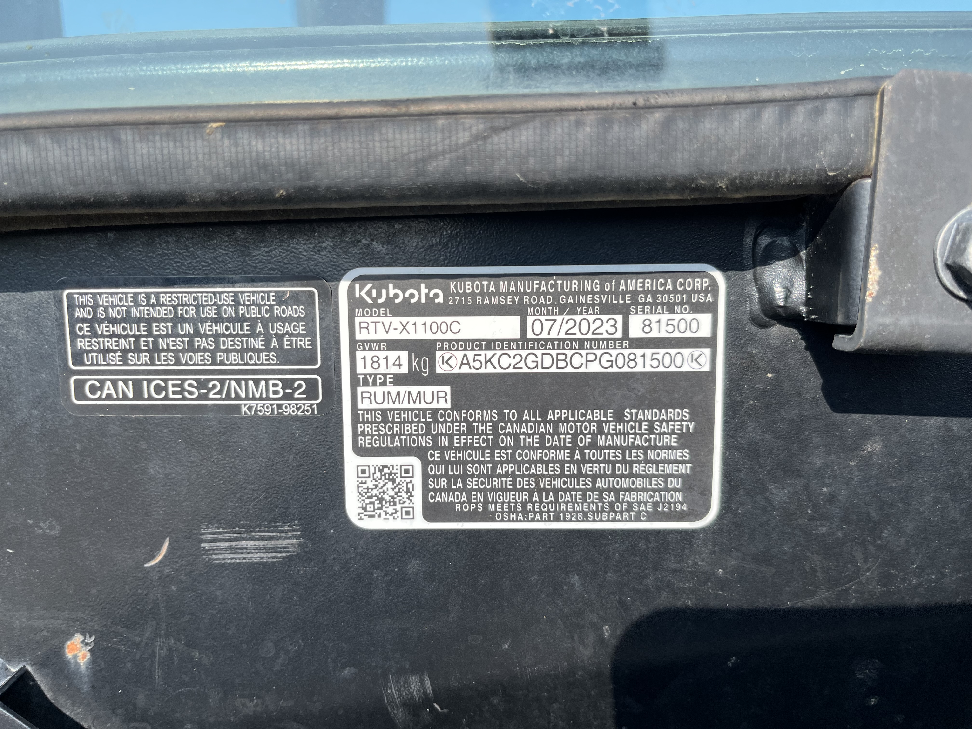 2023 Kubota RTV-X1100 Utility Vehicle