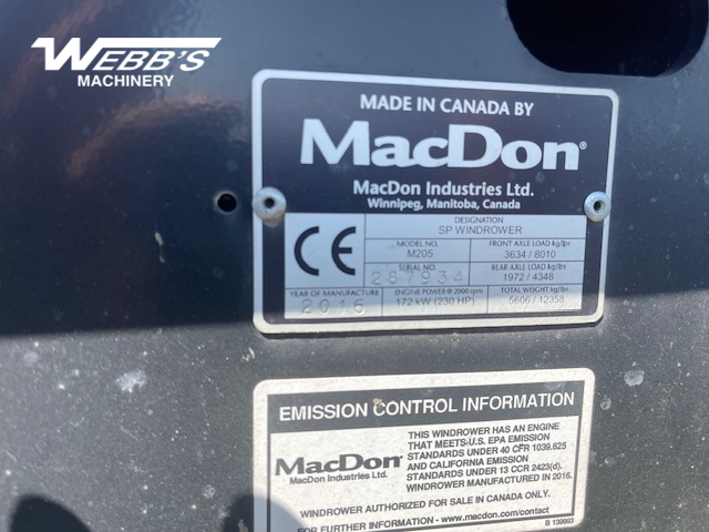 2016 MacDon M205 Windrower