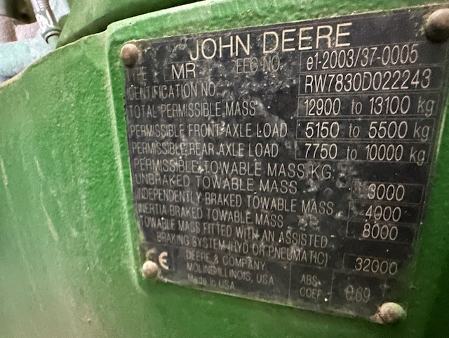2009 John Deere 7830 Tractor