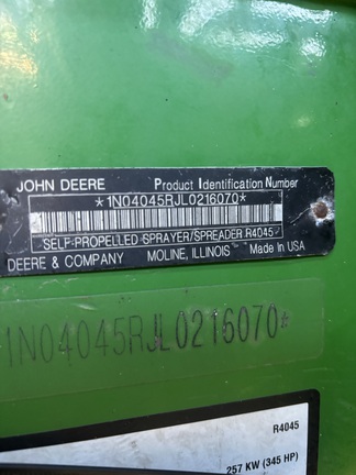 2021 John Deere R4045 Sprayer/High Clearance
