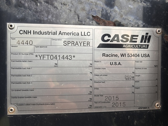 2015 Case IH Patriot 4440 Sprayer/High Clearance