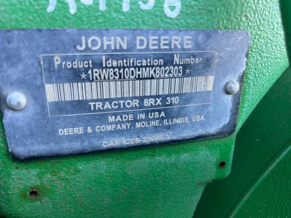 2021 John Deere 8RX 310 Tractor Rubber Track