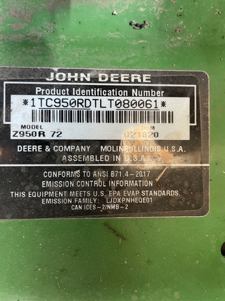 2020 John Deere Z950R Mower/Zero Turn