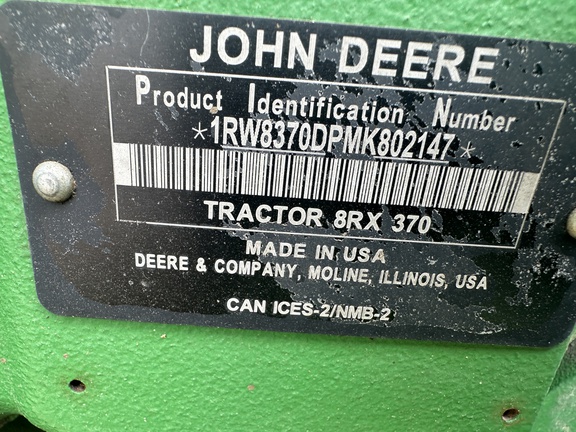 2021 John Deere 8RX 370 Tractor Rubber Track