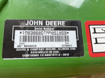 2021 John Deere 60D Drive Over Auto Connect (Large 17+ 2R) Mower/Finishing