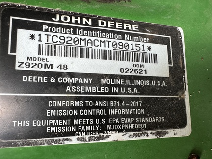 2021 John Deere Z920M Mower/Zero Turn