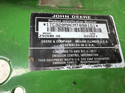 2021 John Deere Z920M Mower/Zero Turn