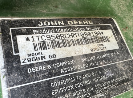 2021 John Deere Z950R Mower/Zero Turn