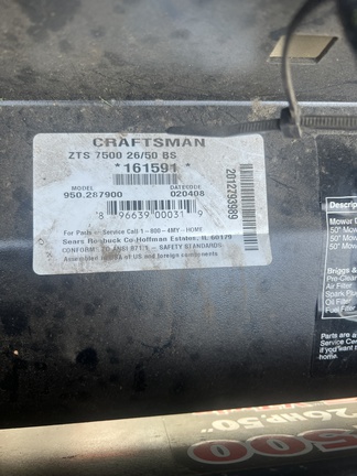 2008 Craftsman zts 7500 Mower/Zero Turn