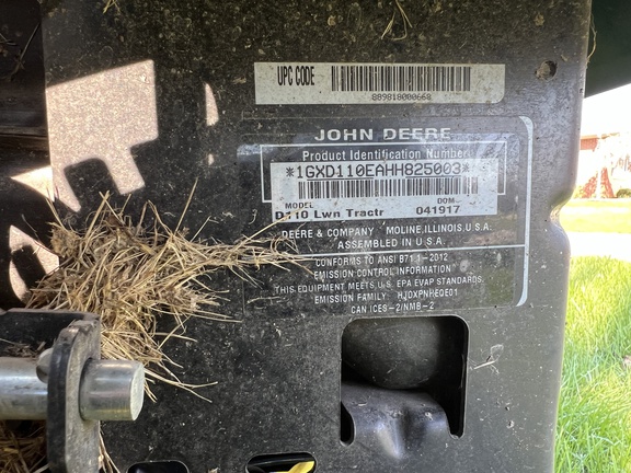 2017 John Deere D110 Garden Tractor