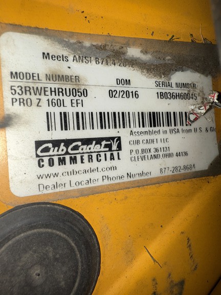 2016 Cub Cadet Pro Z 160L EFI Mower/Zero Turn