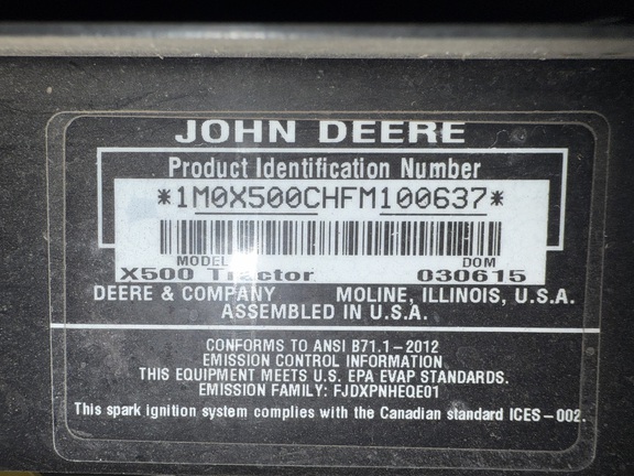 2015 John Deere X500 Garden Tractor