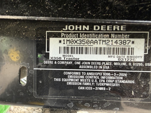 2026 John Deere X350 Garden Tractor