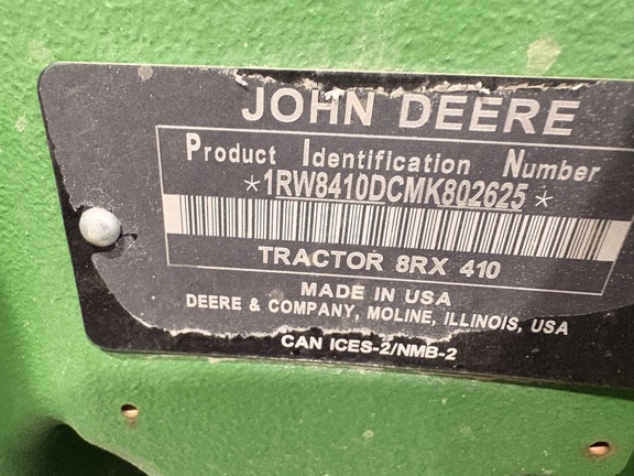 2021 John Deere 8RX 410 Tractor Rubber Track
