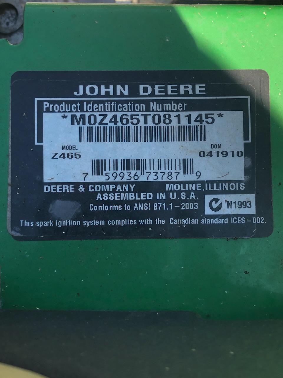 2010 John Deere Z465 Mower/Zero Turn