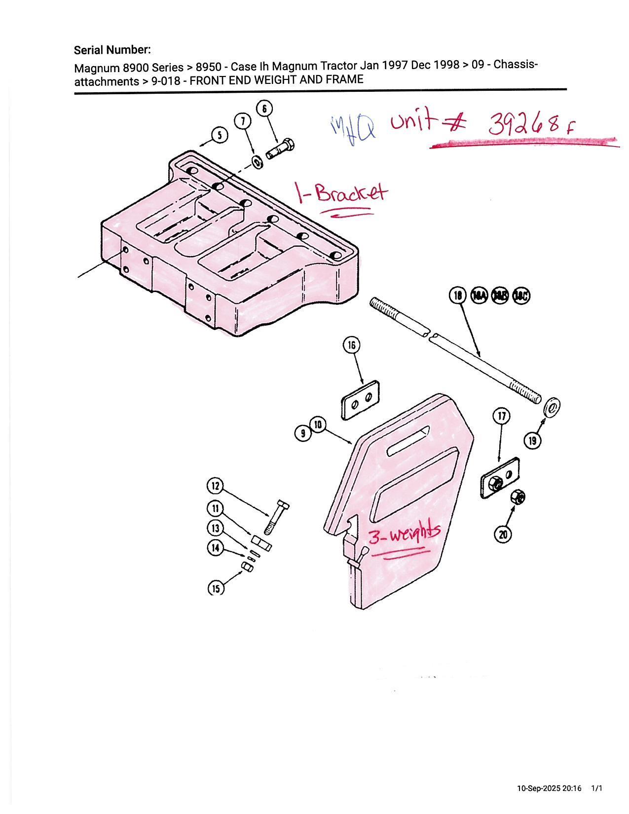 Case IH 8900 series magnum bracket and 3 weights Tractor Attachment