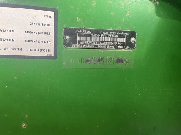 2021 John Deere R4045 Sprayer/High Clearance