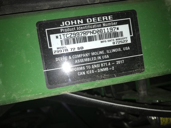 2022 John Deere Z997R Mower/Zero Turn