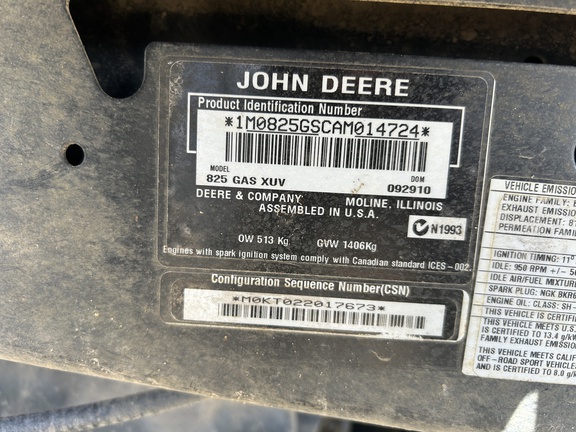 2010 John Deere XUV 825I GREEN ATV