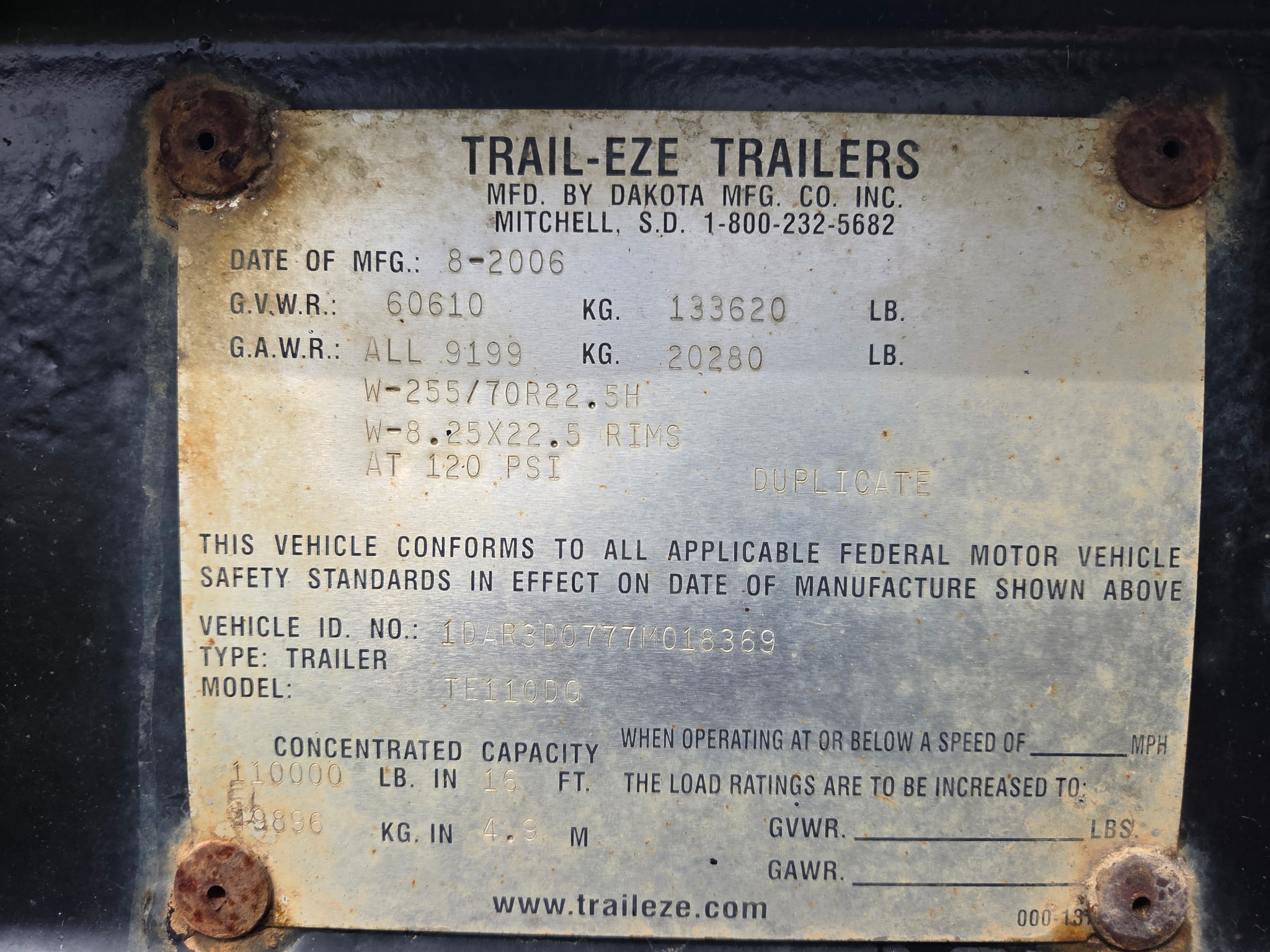2007 Trail-Eze TE110DGWS 53' X 102" Trailer/Lowboy