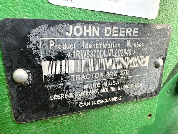 2021 John Deere 8RX 370 Tractor Rubber Track