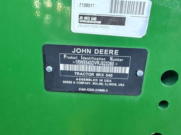2024 John Deere 9RX 540 Tractor Rubber Track