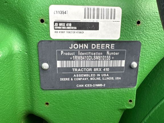 2025 John Deere 8RX 410 Tractor Rubber Track