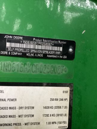 2025 John Deere 616R Sprayer/High Clearance