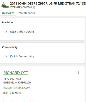 2018 John Deere Z997R Mower/Zero Turn