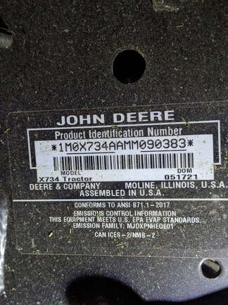 2021 John Deere X734 Garden Tractor