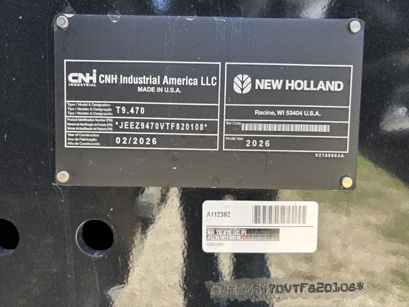 2026 New Holland T9.470 UC PL Tractor