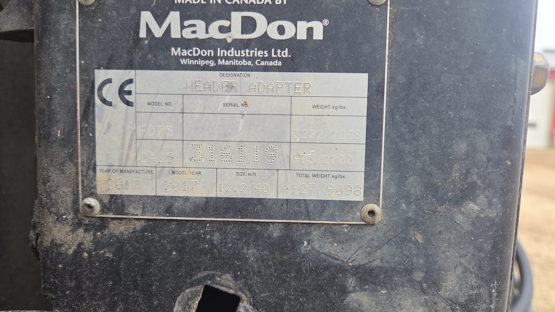 2017 MacDon FD75 Header Draper Flex