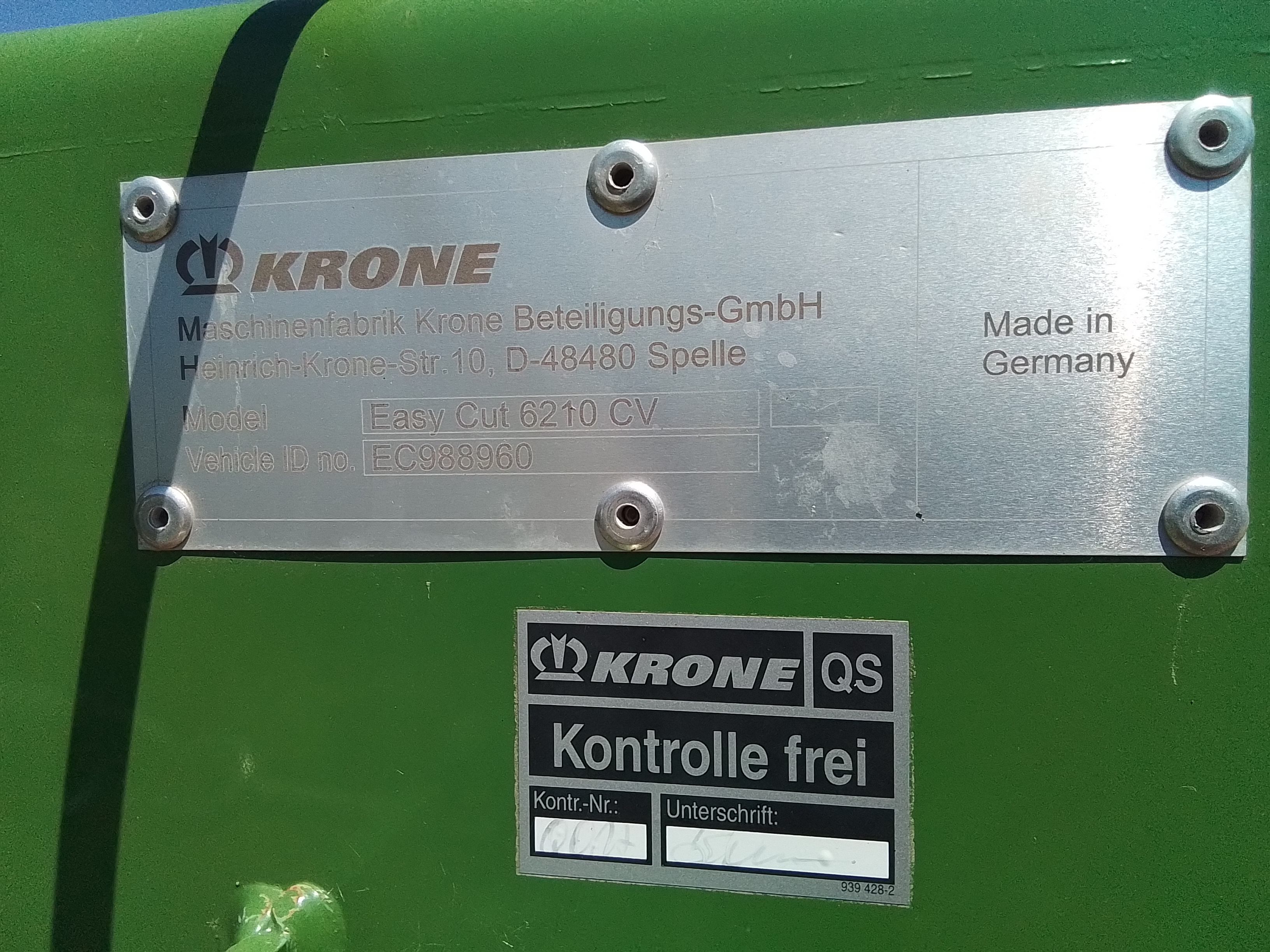 2018 Krone EC6210CV Mower