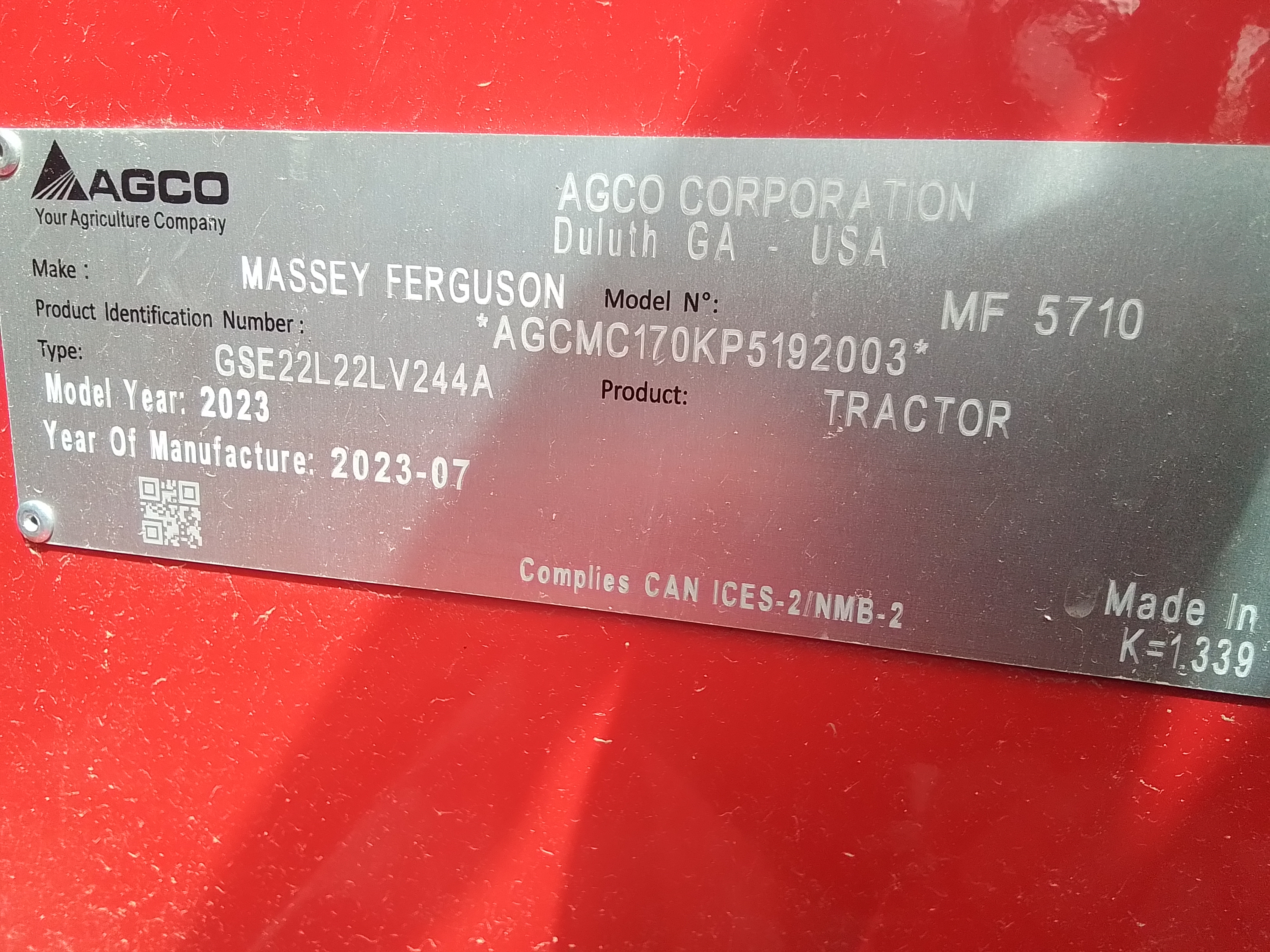 2023 Massey Ferguson 5710 Tractor