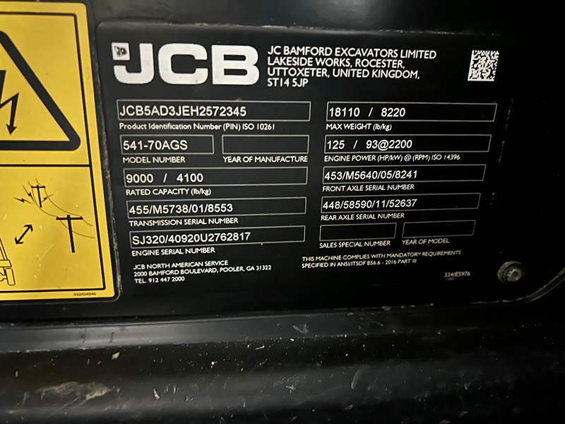 2017 JCB 541-70AGS TeleHandler