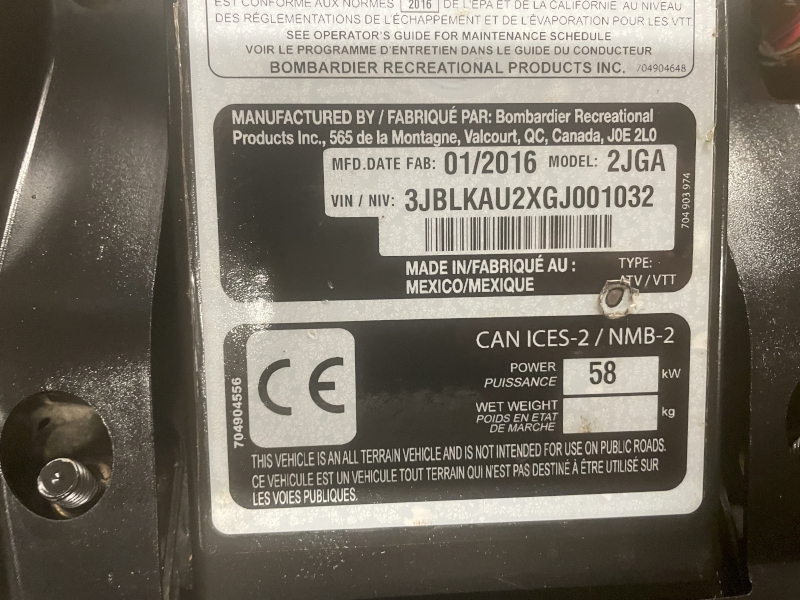 2016 Can-Am 850 XT ATV