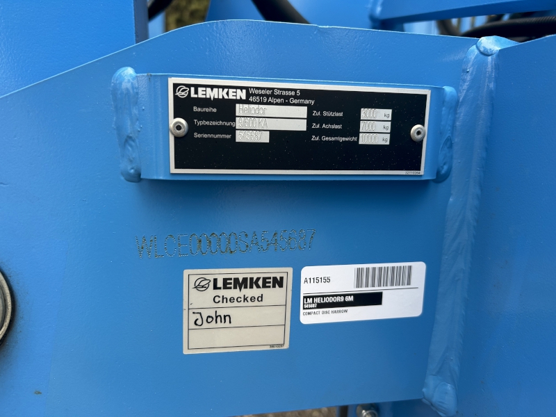 2026 LEMKEN HELIODOR9 6M Compact Disc