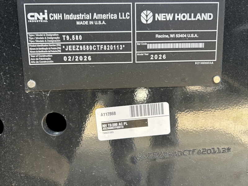 2026 New Holland T9.580 AC PL Tractor