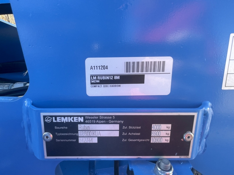 2025 LEMKEN RUBIN12 8M Compact Disc