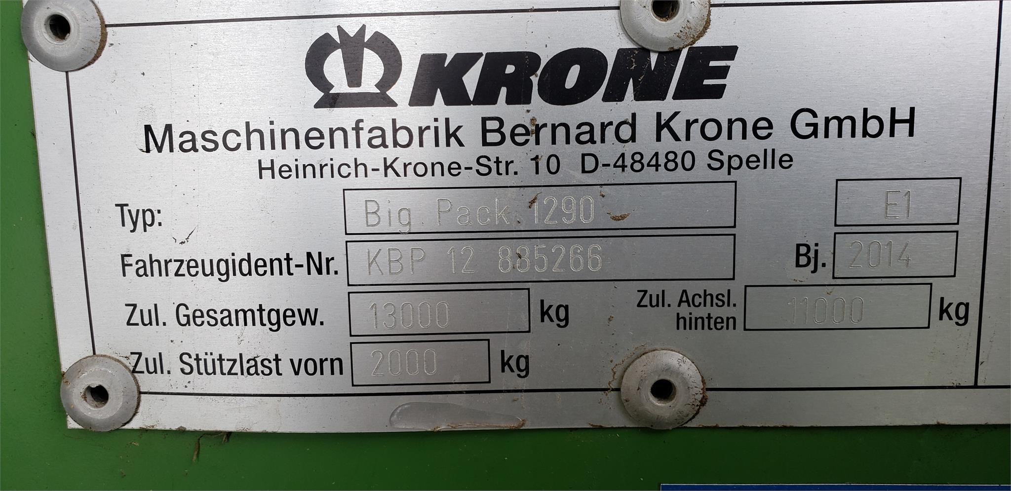 2014 Krone BP1290 Baler/Square