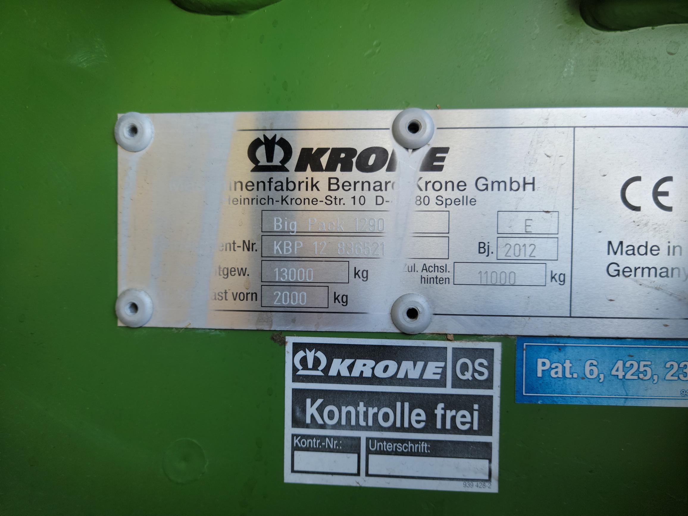 2012 Krone BP1290 Baler/Square