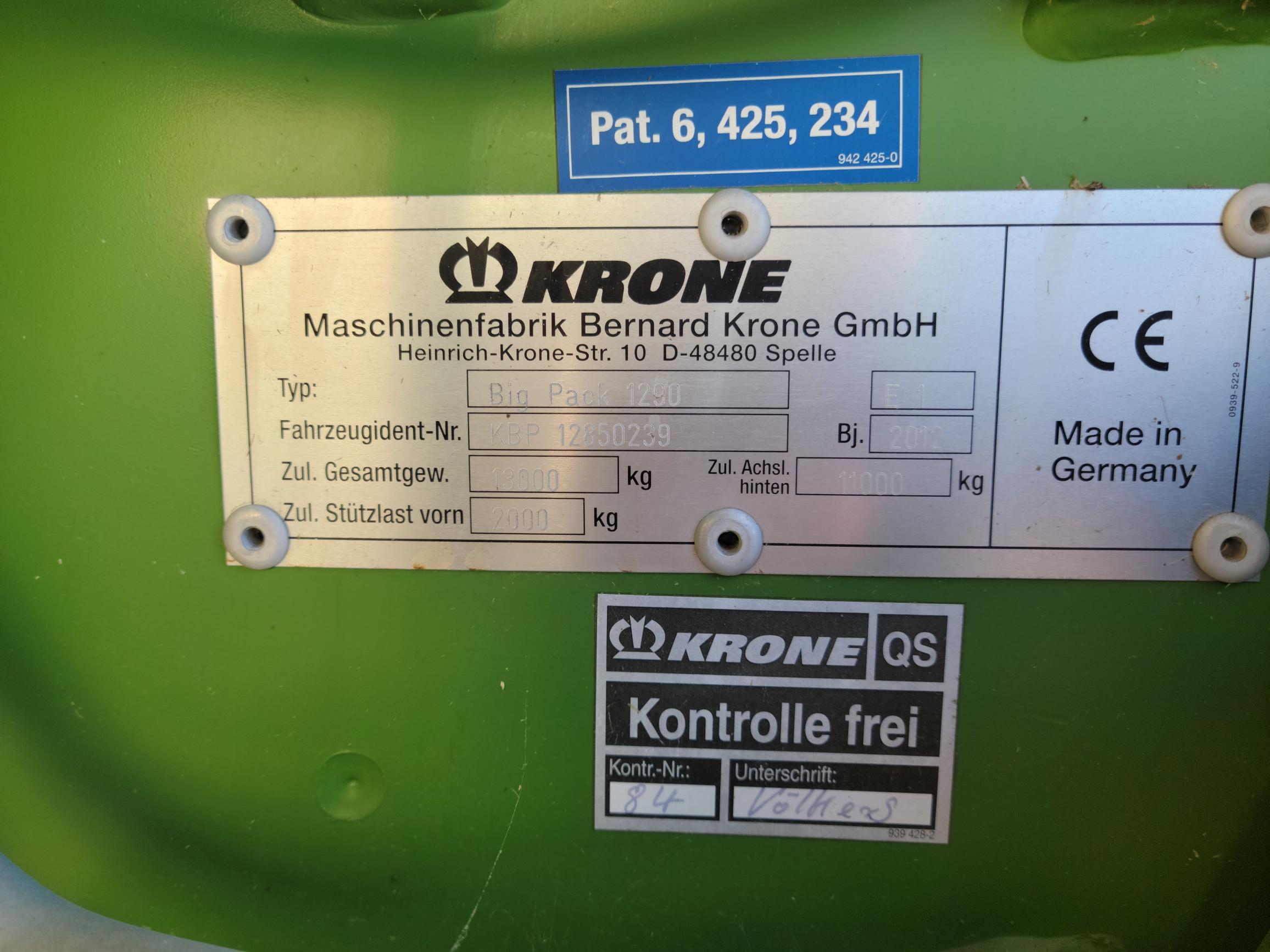 2011 Krone BP1290 Baler/Square