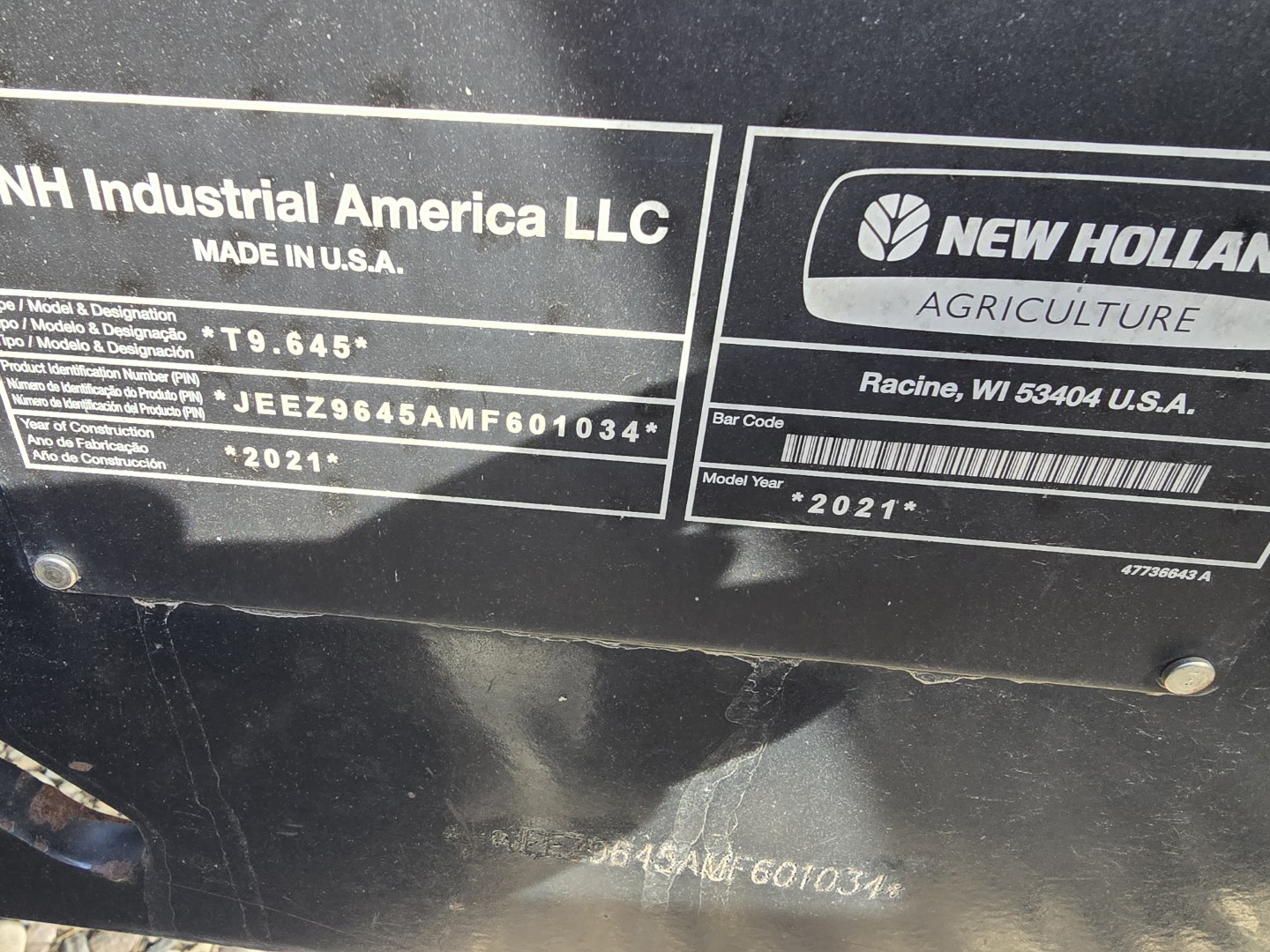 2021 New Holland T9.645 Tractor Rubber Track