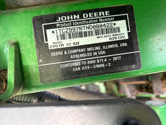 2022 John Deere Z997R Mower/Zero Turn