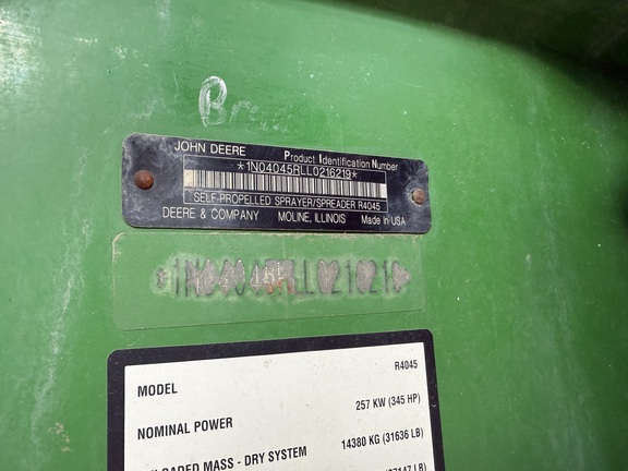 2021 John Deere R4045 Sprayer/High Clearance