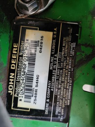 2016 John Deere Z540R Mower/Zero Turn