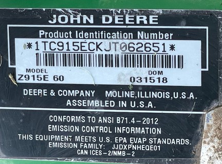 2018 John Deere Z915E Mower/Zero Turn