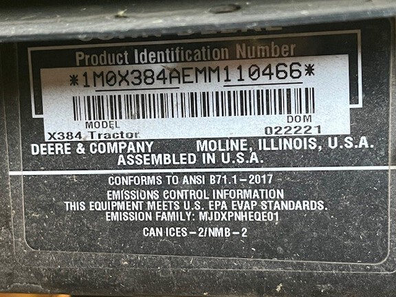 2021 John Deere X384 Garden Tractor