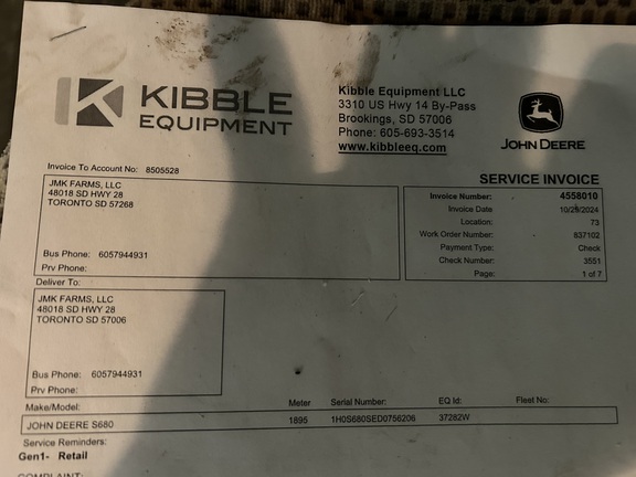 2013 John Deere S680 Combine