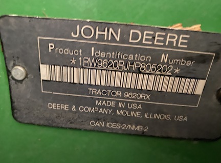 2018 John Deere 9620RX Tractor Rubber Track